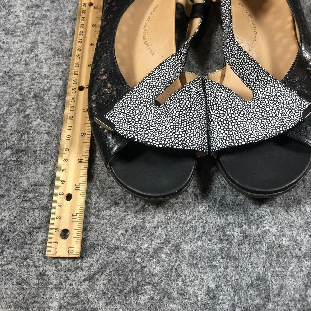 Ziera Womens 10.5 Black Leather Slingback Wedge Sandals Comfort